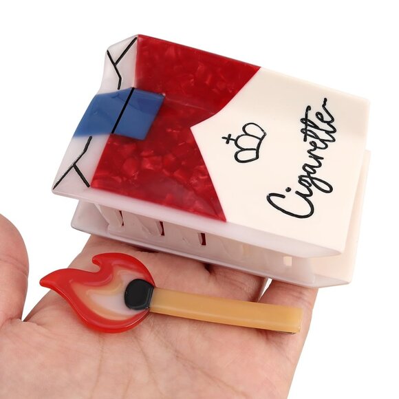 Hair Claw Set Acetate Large Matchbox & Flame Clips For Women Unique Gift - Picture 5 of 7